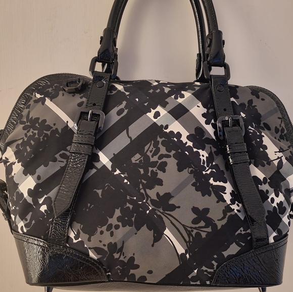 Burberry Foley White/Black/Gray Floral Beat Medium Check Satchel - Picture 3 of 16
